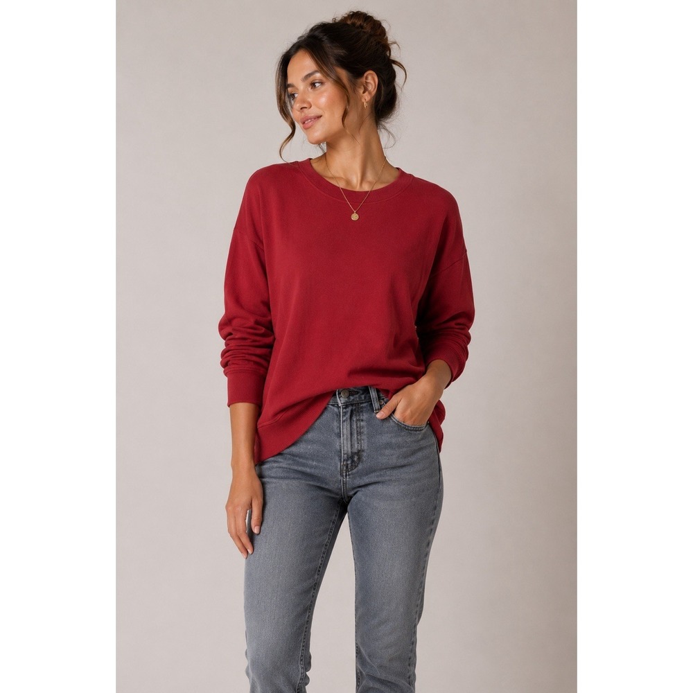 Athleta Red Luxe Lounge Sweatshirt‎ Athleisure Minimalist Basic XS